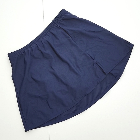 Navy Swim Skirt Front Slit Elasticized  Waistline Integrated Full Bottom Size 12 - Picture 3 of 11